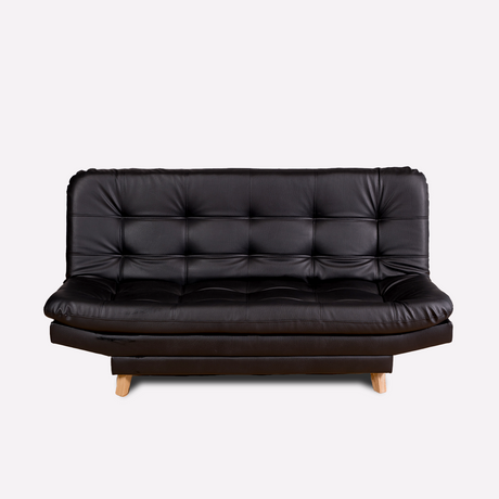Sofá Cama Valencia Negro Sintético 180x85cm De Tres Puestos Antifluido con Patas y Dos Cojines Decorativos - SOFAS Y POLTRONAS | Bylmo