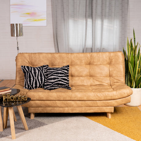 Sofá Cama Valencia Beige 180x85cm De Tres Puestos Antifluido con Patas y Dos Cojines Decorativos - SOFAS Y POLTRONAS | Bylmo