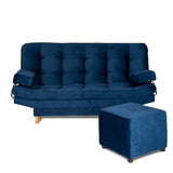 Combo Sofá Cama y Puff Valencia Azul Petróleo 180x85cm De Tres Puestos Antifluido con Patas - SOFAS Y POLTRONAS | Bylmo