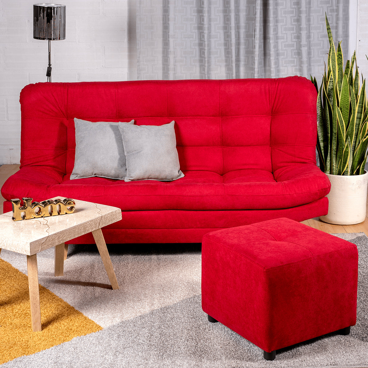 Combo Sofá Cama y Puff Valencia Rojo 180x85cm De Tres Puestos Antifluido con Patas - SOFAS Y POLTRONAS | Bylmo