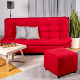 Combo Sofá Cama y Puff Valencia Rojo 180x85cm De Tres Puestos Antifluido con Patas - SOFAS Y POLTRONAS | Bylmo