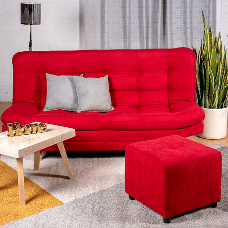 Combo Sofá Cama y Puff Valencia Rojo 180x85cm De Tres Puestos Antifluido con Patas - SOFAS Y POLTRONAS | Bylmo