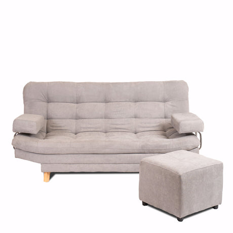 Combo Sofá Cama y Puff Valencia Plata 180x85cm De Tres Puestos Antifluido con Patas - SOFAS Y POLTRONAS | Bylmo