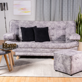 Combo Sofá Cama y Puff Valencia Mármol Plata 180x85cm De Tres Puestos Antifluido con Patas - SOFAS Y POLTRONAS | Bylmo