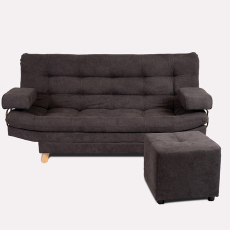 Combo Sofá Cama y Puff Valencia Gris 180x85cm De Tres Puestos Antifluido con Patas - SOFAS Y POLTRONAS | Bylmo