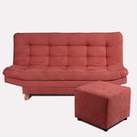 Combo Sofá Cama y Puff Valencia Guayaba 180x85cm De Tres Puestos Antifluido con Patas - SOFAS Y POLTRONAS | Bylmo