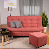 Combo Sofá Cama y Puff Valencia Guayaba 180x85cm De Tres Puestos Antifluido con Patas - SOFAS Y POLTRONAS | Bylmo