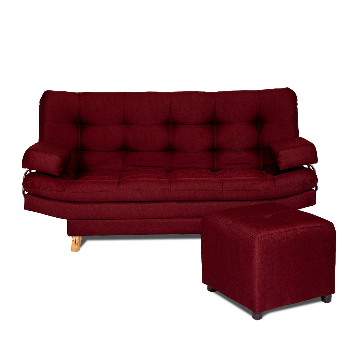 Combo Sofá Cama y Puff Valencia Vinotinto 180x85cm De Tres Puestos Antifluido con Patas - SOFAS Y POLTRONAS | Bylmo