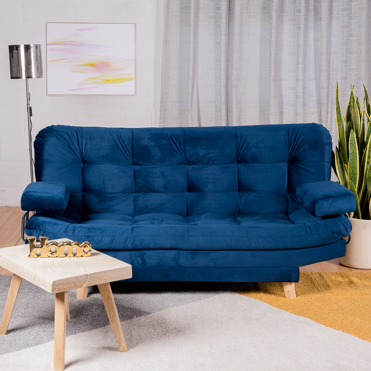 Sofá Cama Valencia Azul Petróleo 180x85cm De Tres Puestos Antifluido con Patas - SOFAS Y POLTRONAS | Bylmo