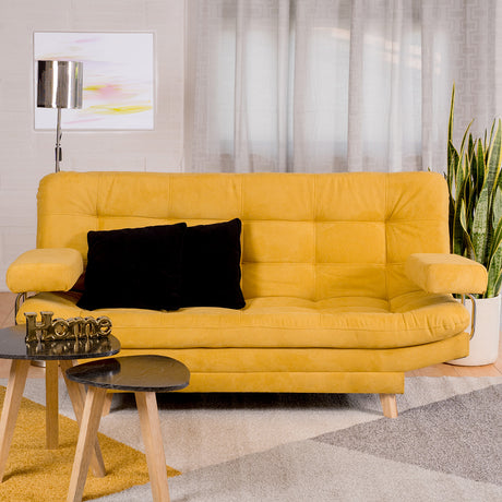 Sofá Cama Valencia Mostaza 180x85cm De Tres Puestos Antifluido con Patas - SOFAS Y POLTRONAS | Bylmo
