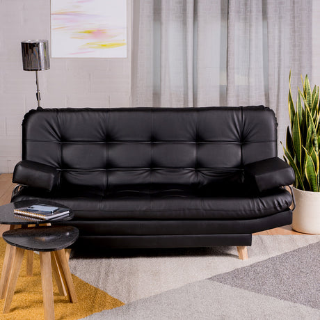 Sofá Cama Valencia Negro Sintético 180x85cm De Tres Puestos Antifluido con Patas - SOFAS Y POLTRONAS | Bylmo