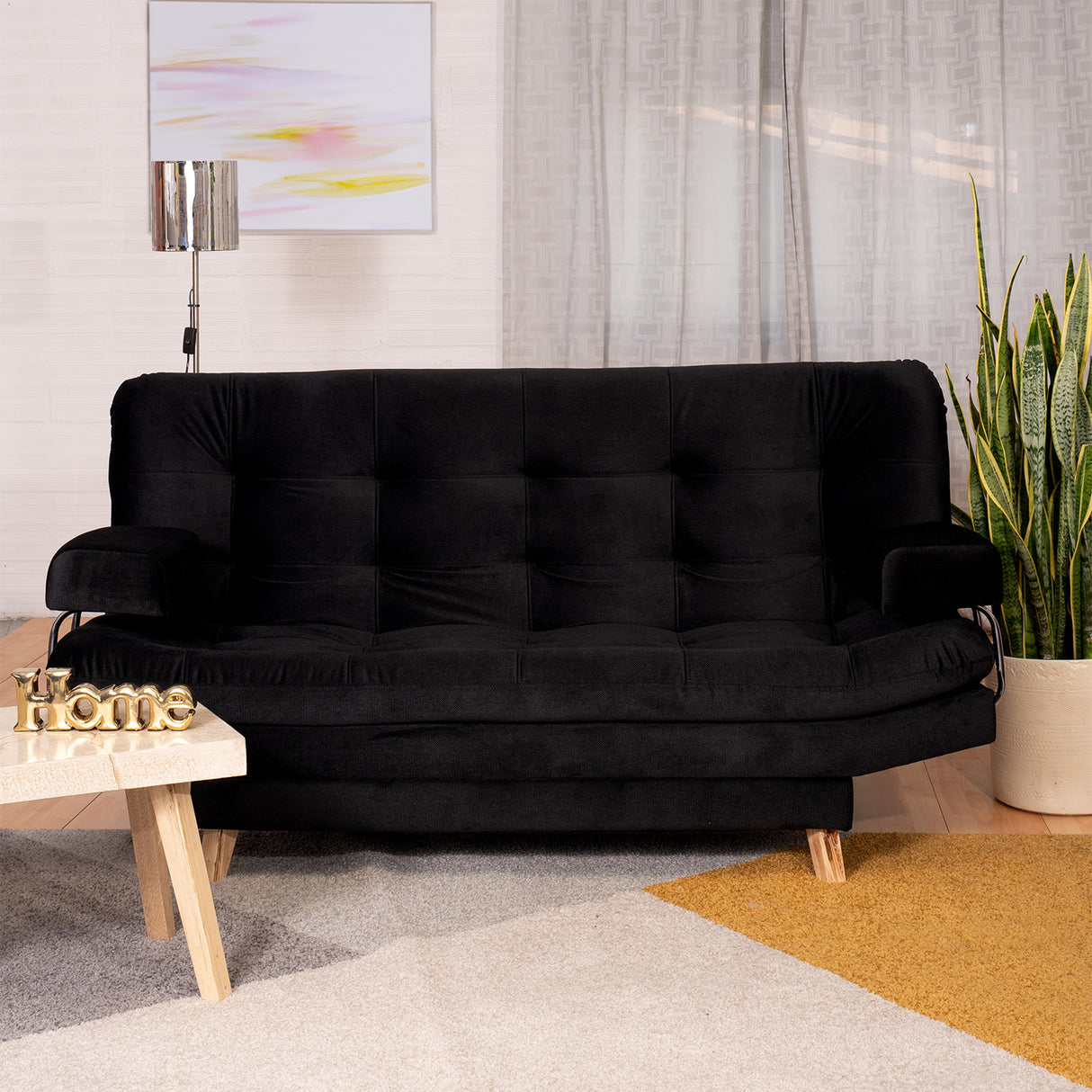 Sofá Cama Valencia Negro 180x85cm De Tres Puestos Antifluido con Patas - SOFAS Y POLTRONAS | Bylmo