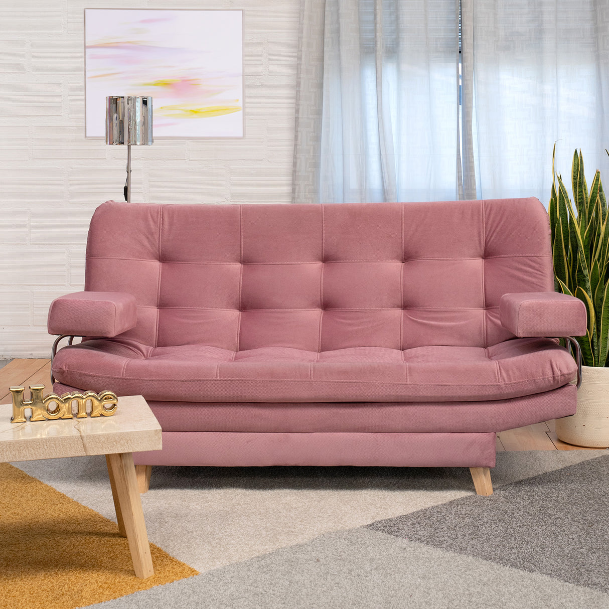 Sofá Cama Valencia Rosa 180x85cm De Tres Puestos Antifluido con Patas - SOFAS Y POLTRONAS | Bylmo