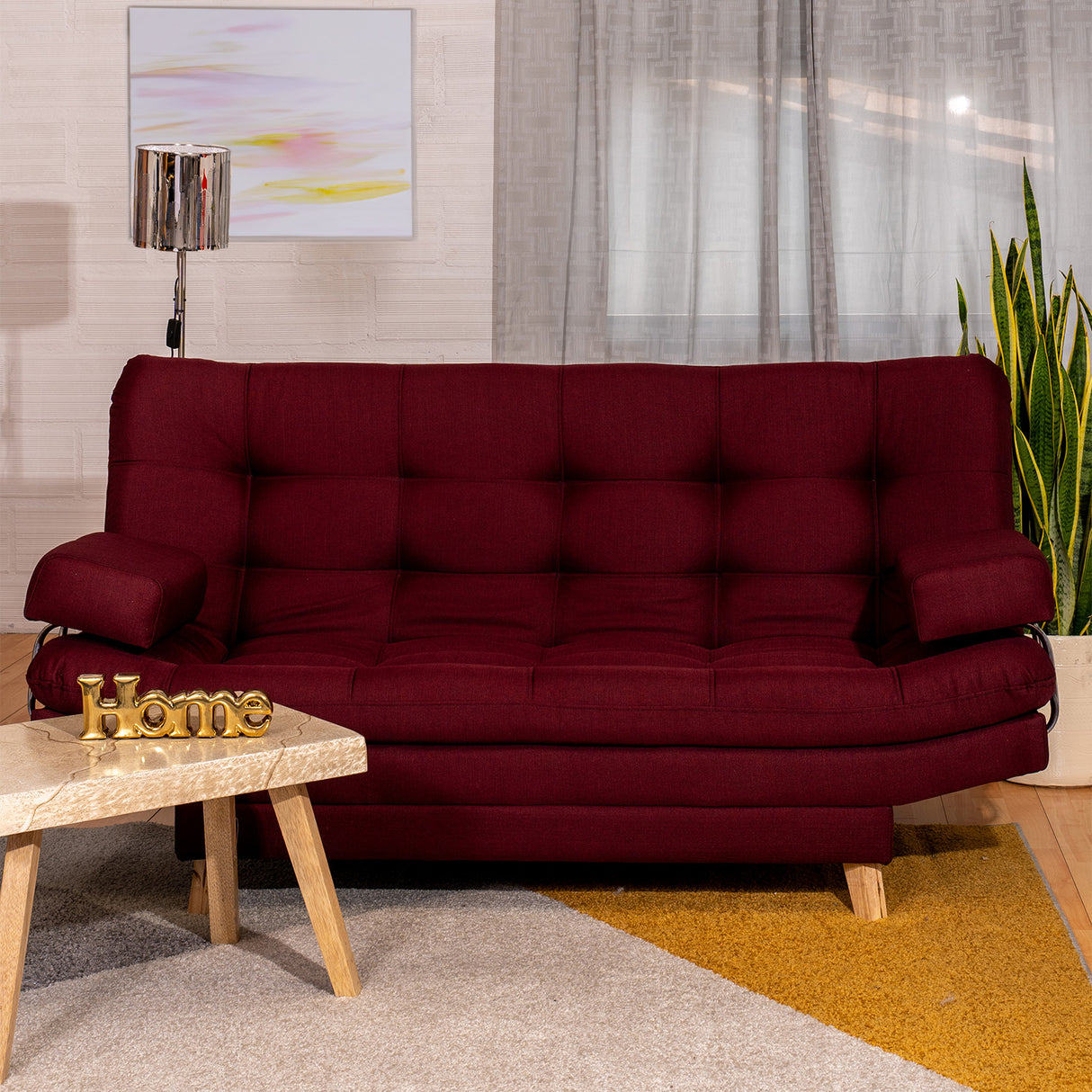 Sofá Cama Valencia Vinotinto 180x85cm De Tres Puestos Antifluido con Patas - SOFAS Y POLTRONAS | Bylmo