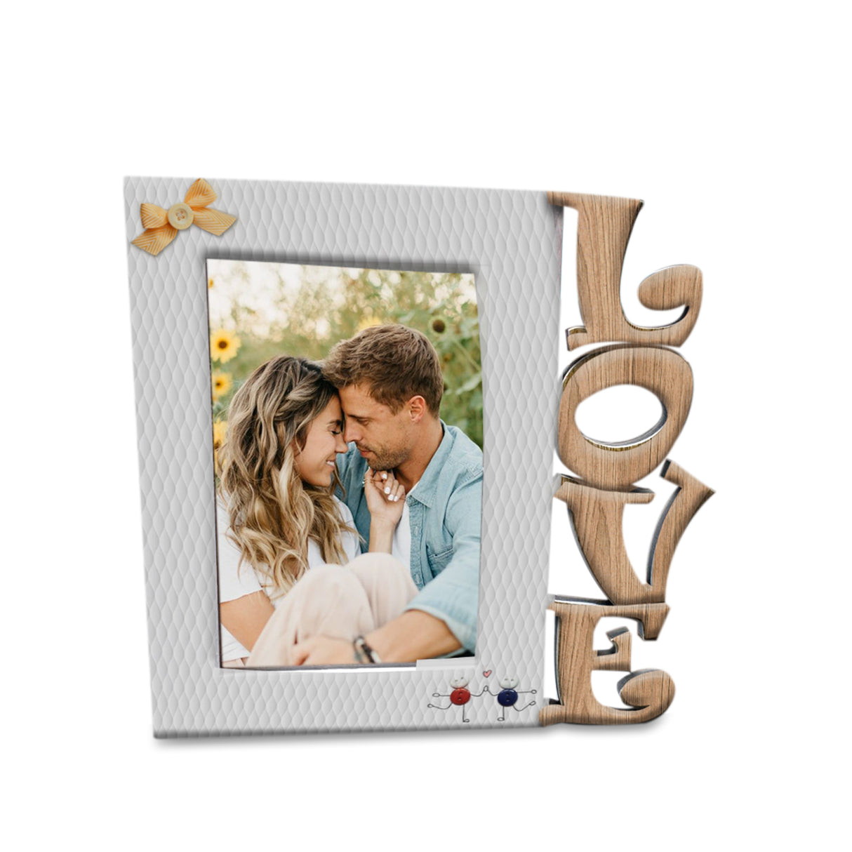 Portarretrato Love Botones Blanco y Cafe Claro 21x19.5cm sin Marco y con Vidrio Protector - PORTARRETRATOS | Bylmo