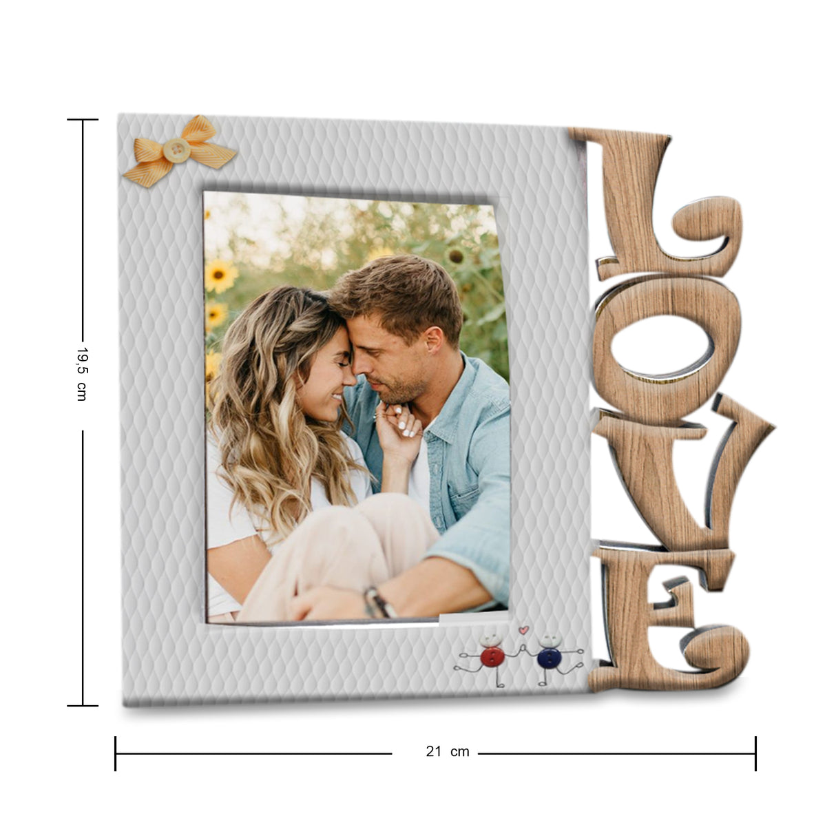 Portarretrato Love Botones Blanco y Cafe Claro 21x19.5cm sin Marco y con Vidrio Protector - PORTARRETRATOS | Bylmo