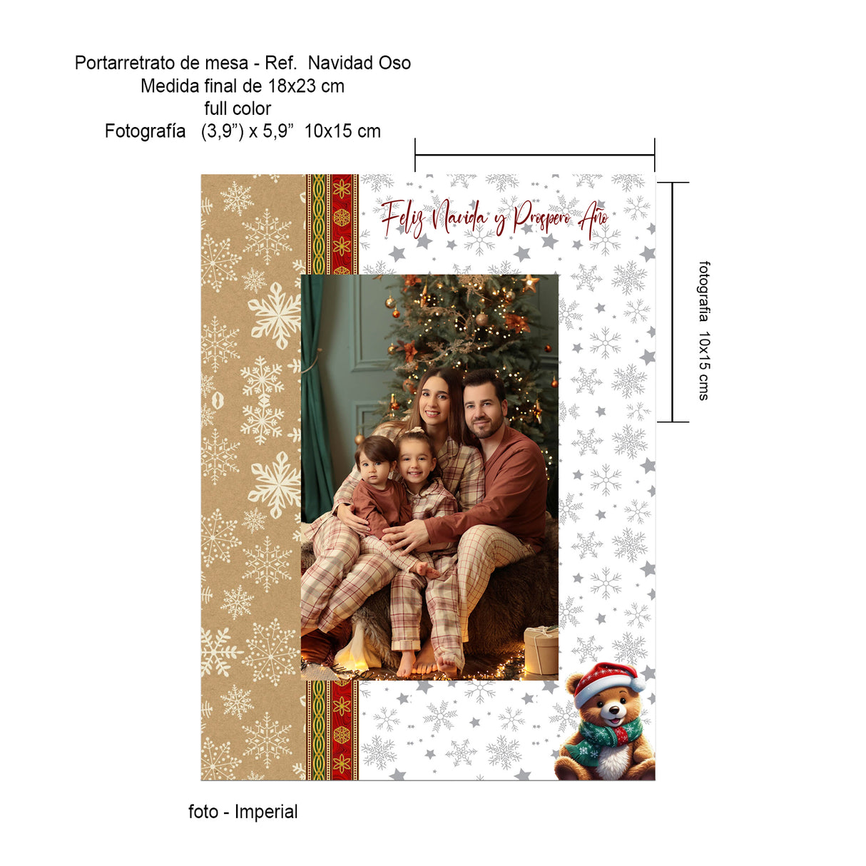 Portarretrato Oso Blanco y Rosa 18x23cm sin Marco y con Vidrio Protector - PORTARRETRATOS | Bylmo