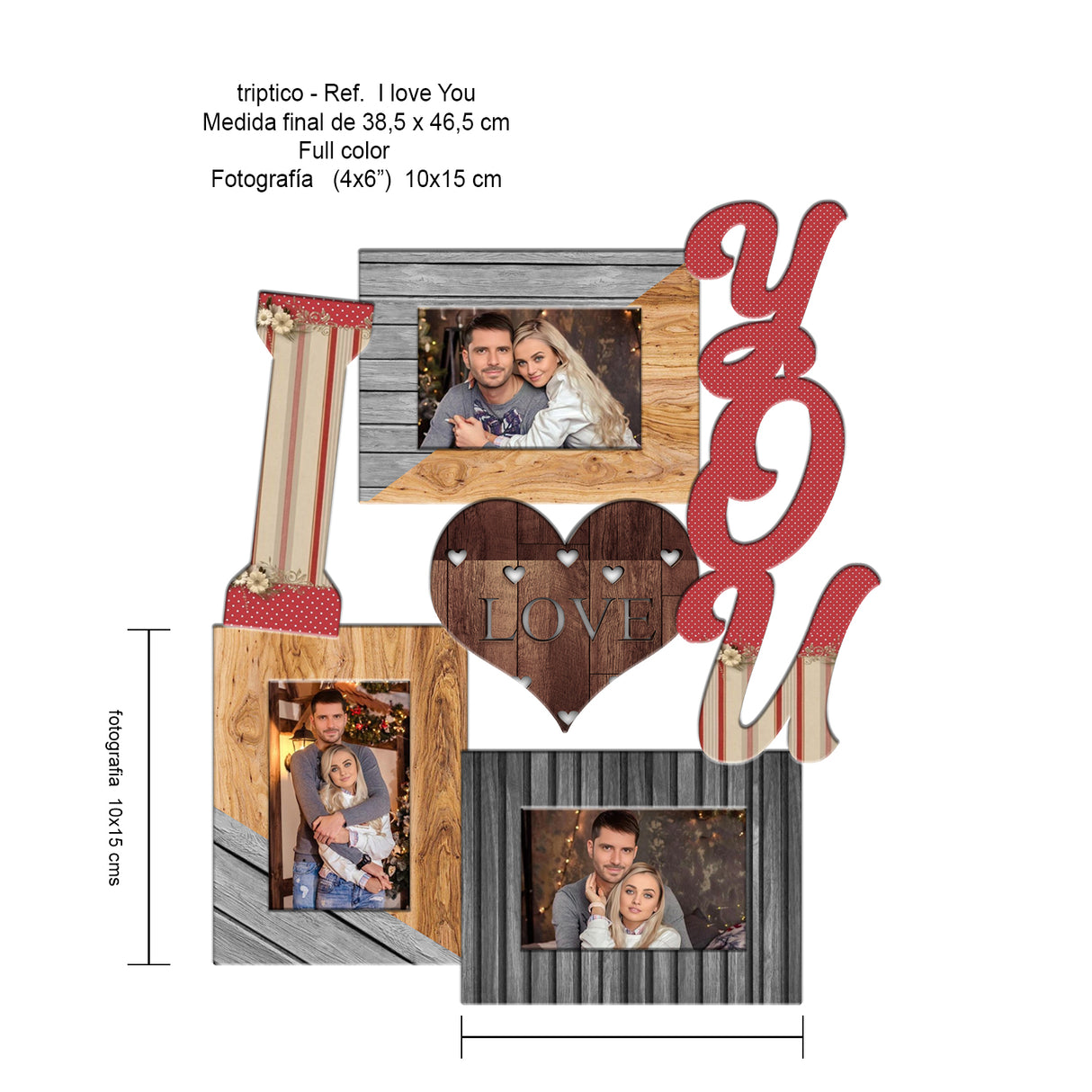 Cuadro Portarretrato You Madera y Rojo 46x38cm sin Marco y con Vidrio Protector - PORTARRETRATOS | Bylmo