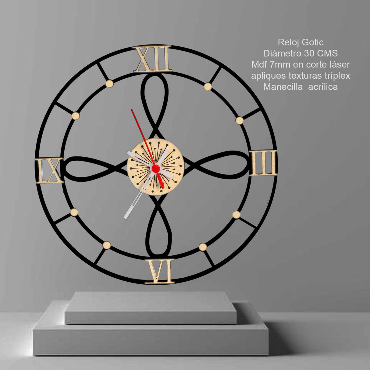 Reloj de Pared Gothic Negro 30x30cm Circular Analogo de Baterias - RELOJES | Bylmo