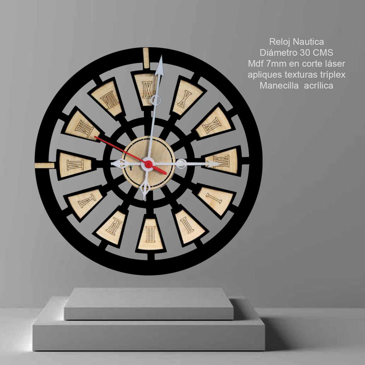 Reloj de Pared Nautic Negro 30x30cm Circular Analogo de Baterias - RELOJES | Bylmo