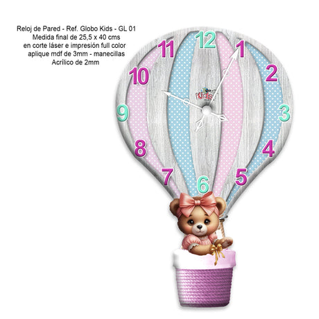 Reloj de Pared Kids Rosa 25.3x40cm Irregular Analogo de Baterias - RELOJES | Bylmo