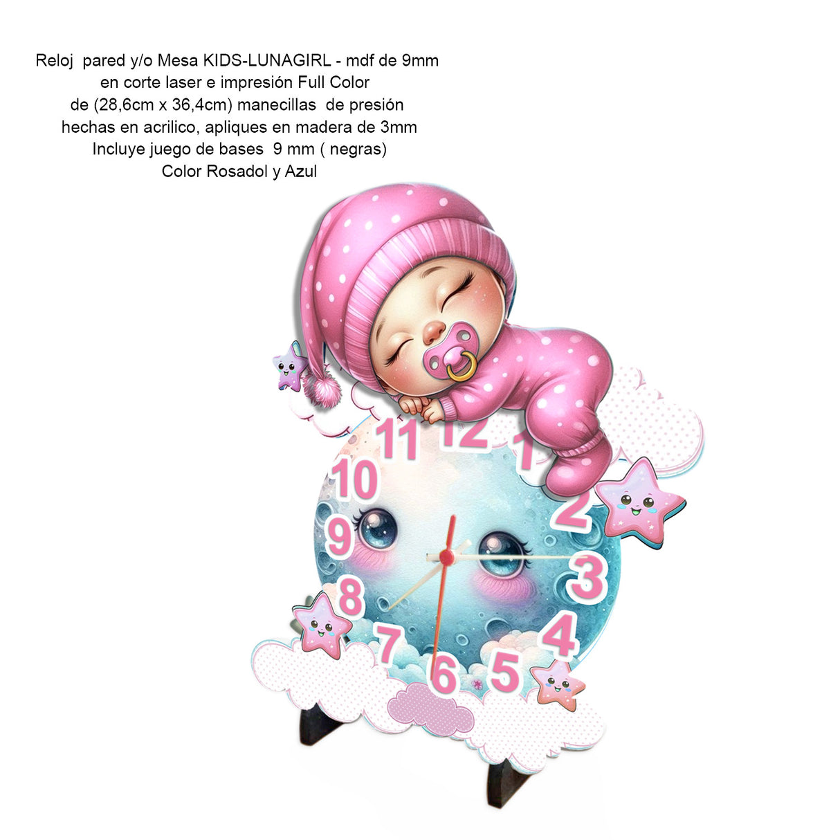 Reloj de Pared Kids Rosa y Azul 28.6x36.4cm Irregular Analogo de Baterias - RELOJES | Bylmo