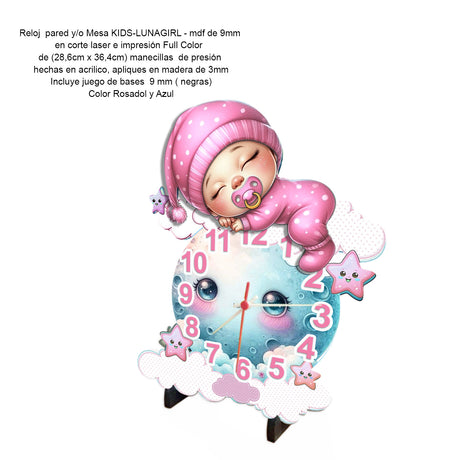 Reloj de Pared Kids Rosa y Azul 28.6x36.4cm Irregular Analogo de Baterias - RELOJES | Bylmo