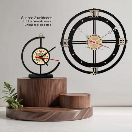 Set X 2 Relojes de Pared Memorial Elegance Negro 30x30cm Circular Analogo de Baterias - RELOJES | Bylmo