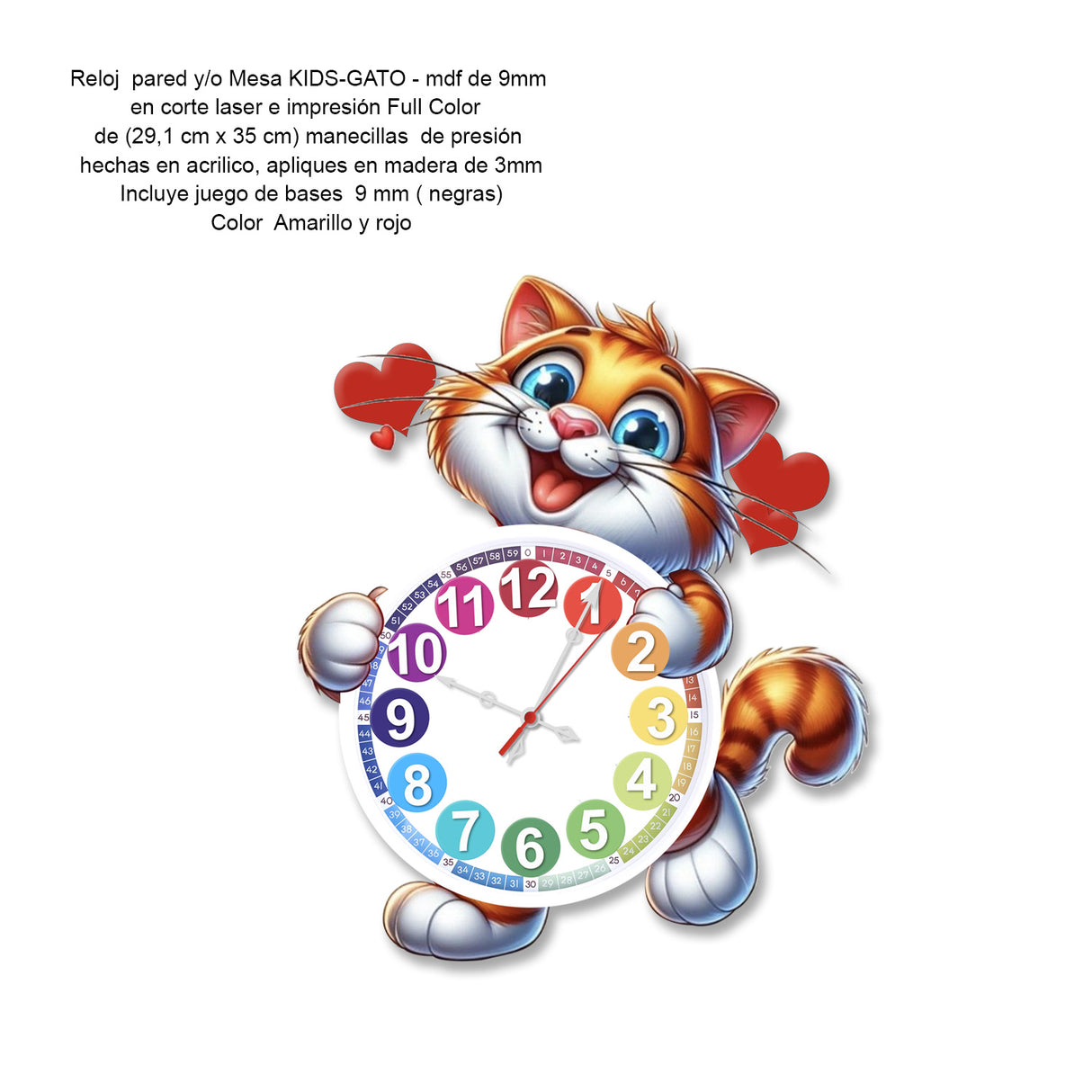 Reloj de Mesa Kids Blanco y Naranja 35x29cm Irregular Analogo de Baterias - RELOJES | Bylmo