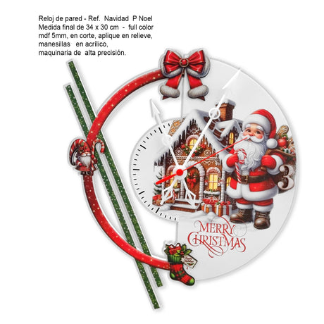 Reloj de Pared Papá Noel Rojo y Blanco 34x30cm Circular Analogo de Baterias - RELOJES | Bylmo