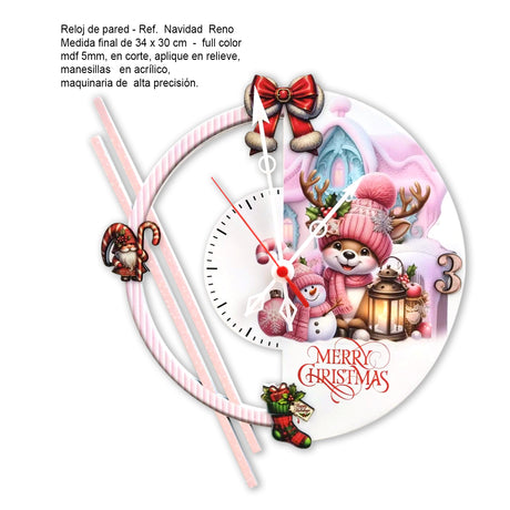 Reloj de Pared Reno Rojo y Blanco 34x30cm Circular Analogo de Baterias - RELOJES | Bylmo