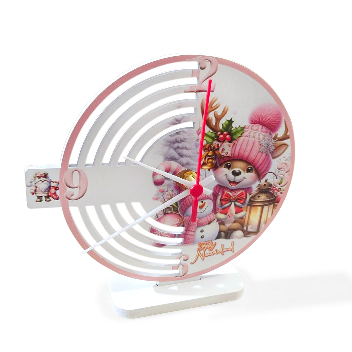 Reloj de Mesa Reno Rojo y Blanco 20x20cm Circular Analogo de Baterias - RELOJES | Bylmo