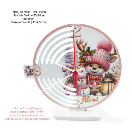 Reloj de Mesa Reno Rojo y Blanco 20x20cm Circular Analogo de Baterias - RELOJES | Bylmo