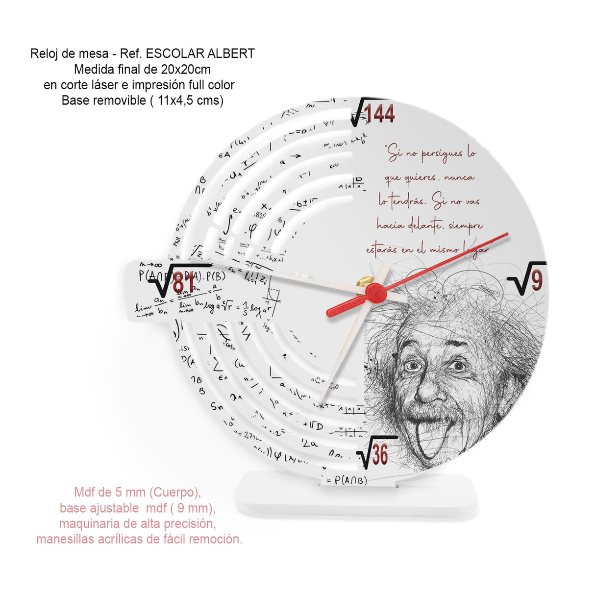 Reloj de Mesa Esco Albert Blanco 21x21cm Circular Analogo de Baterias - RELOJES | Bylmo