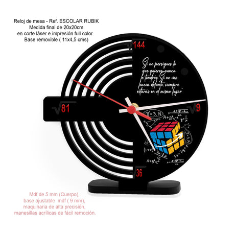 Reloj de Mesa Esco Rubik Negro 21x21cm Circular Analogo de Baterias - RELOJES | Bylmo