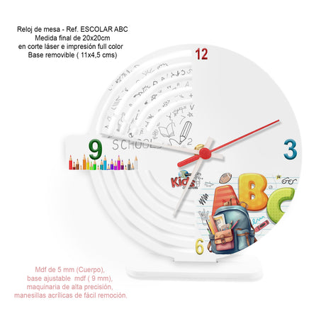 Reloj de Mesa Esco ABC Blanco 21x21cm Circular Analogo de Baterias - RELOJES | Bylmo