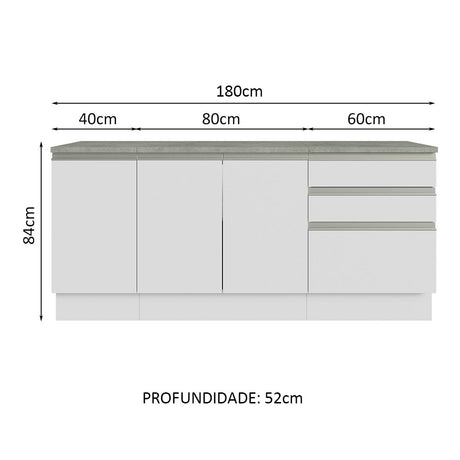 Mueble para Lavamanos Blanco 180x84cm Individual sin Lavamanos con Tres Cajones - MUEBLES PARA LAVAMANOS | Bylmo
