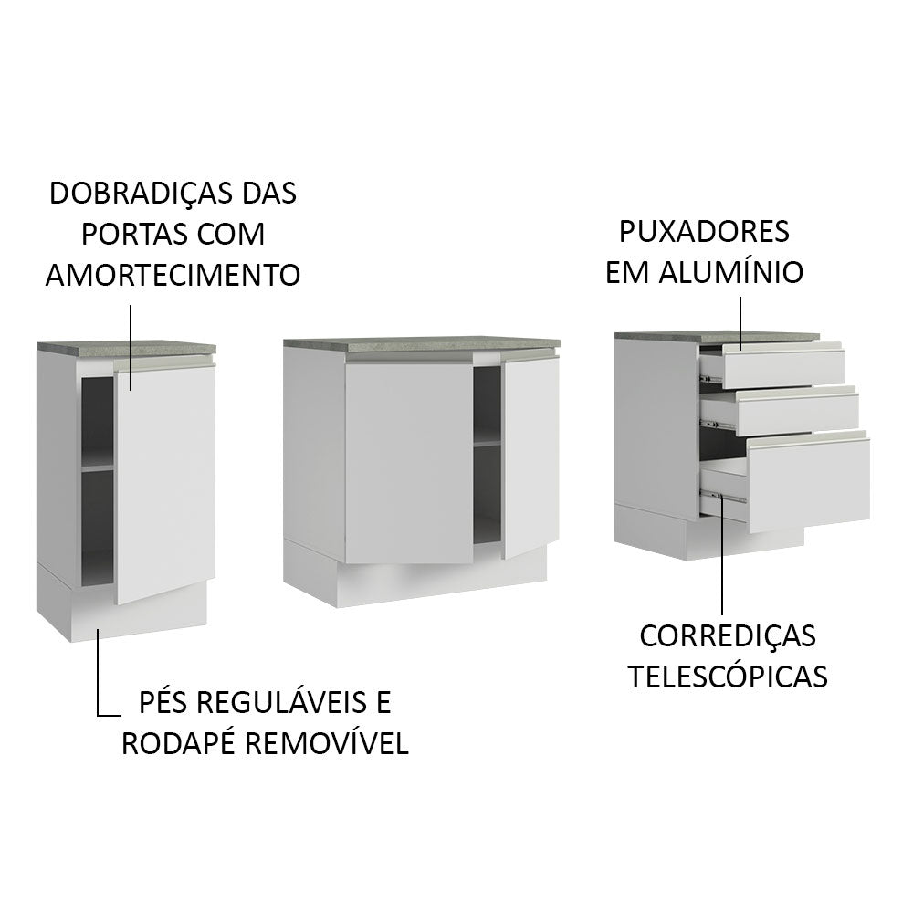 Mueble para Lavamanos Blanco 180x84cm Individual sin Lavamanos con Tres Cajones - MUEBLES PARA LAVAMANOS | Bylmo