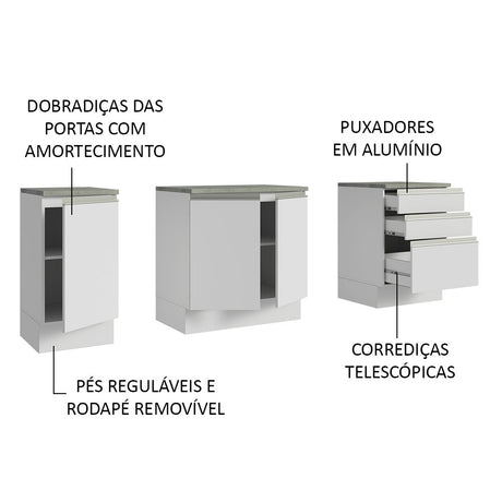 Mueble para Lavamanos Blanco 180x84cm Individual sin Lavamanos con Tres Cajones - MUEBLES PARA LAVAMANOS | Bylmo