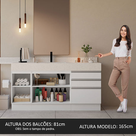 Mueble para Lavamanos Blanco 180x84cm Individual sin Lavamanos con Tres Cajones - MUEBLES PARA LAVAMANOS | Bylmo