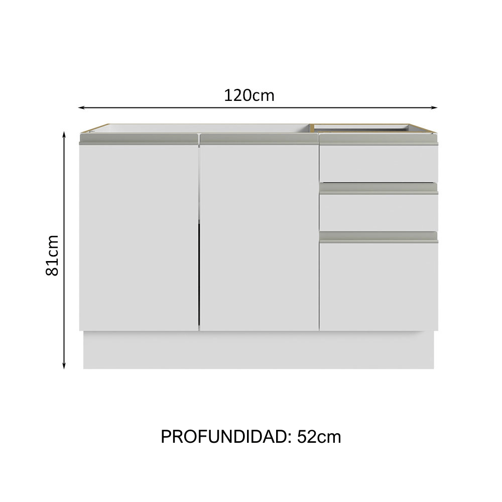 Mueble para Lavamanos Blanco 120x81cm Individual Sin Lavamanos con Patas y Tres Cajones - MUEBLES PARA LAVAMANOS | Bylmo