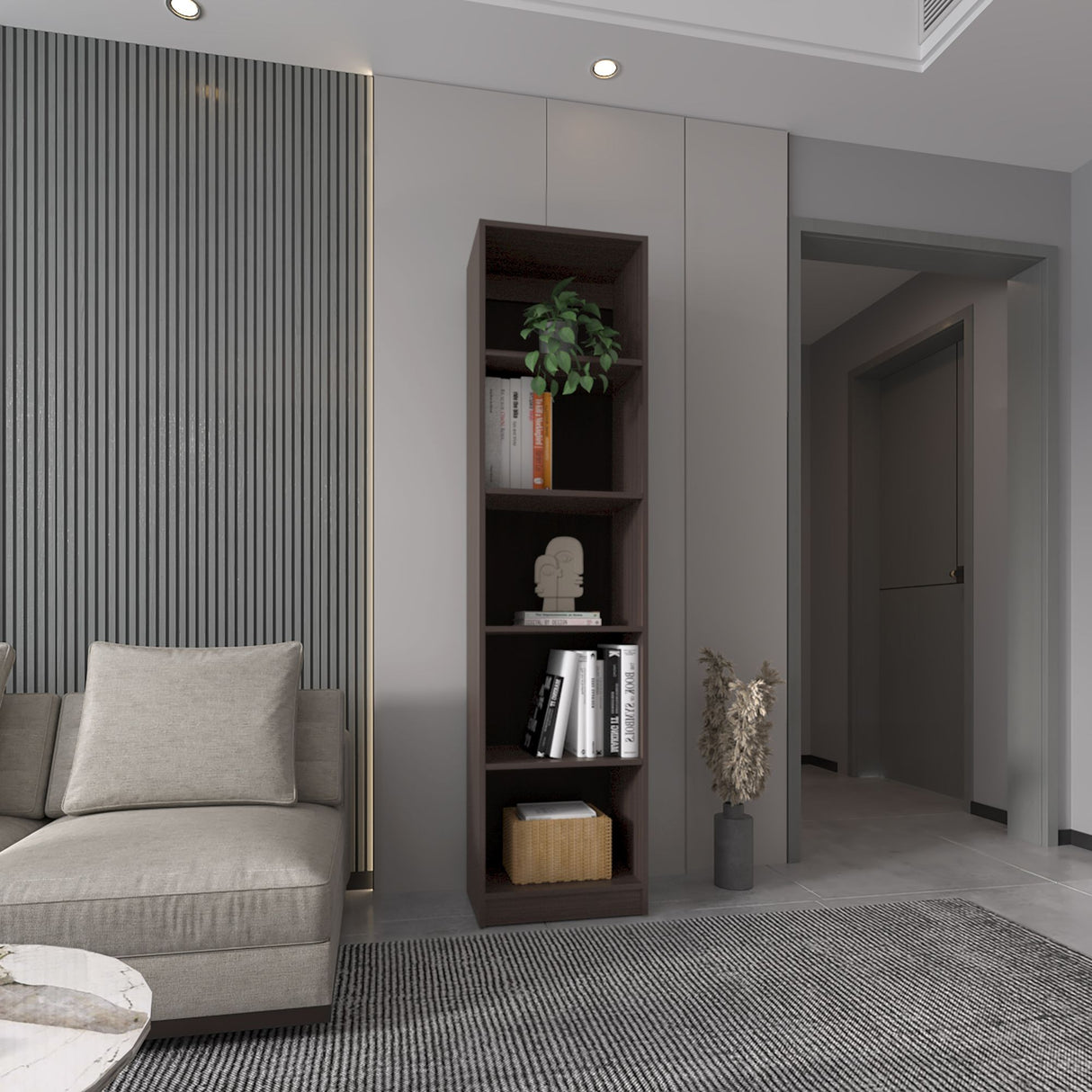 Estantería Home Nogal 45x180.6cm Rectangular con Cuatro Entrepaños - BIBLIOTECAS Y ESTANTERIAS | Bylmo