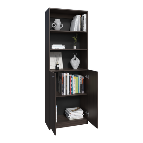 Estantería Home Nogal 62.8x180.6cm Rectangular con Tres Entrepaños y Dos Puertas - BIBLIOTECAS Y ESTANTERIAS | Bylmo