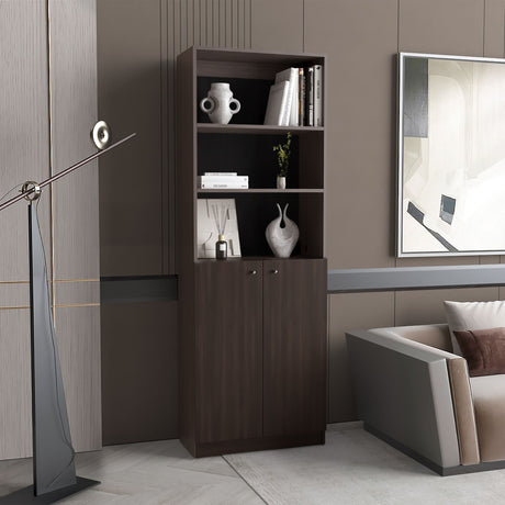 Estantería Home Nogal 62.8x180.6cm Rectangular con Tres Entrepaños y Dos Puertas - BIBLIOTECAS Y ESTANTERIAS | Bylmo