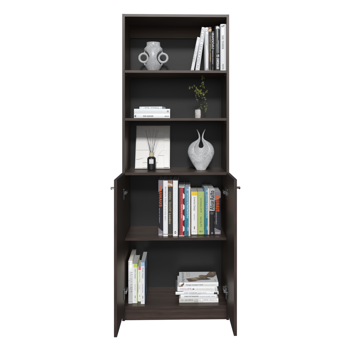 Estantería Home Nogal 62.8x180.6cm Rectangular con Tres Entrepaños y Dos Puertas - BIBLIOTECAS Y ESTANTERIAS | Bylmo