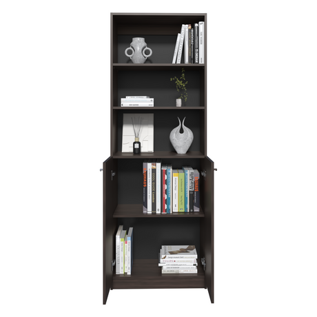 Estantería Home Nogal 62.8x180.6cm Rectangular con Tres Entrepaños y Dos Puertas - BIBLIOTECAS Y ESTANTERIAS | Bylmo