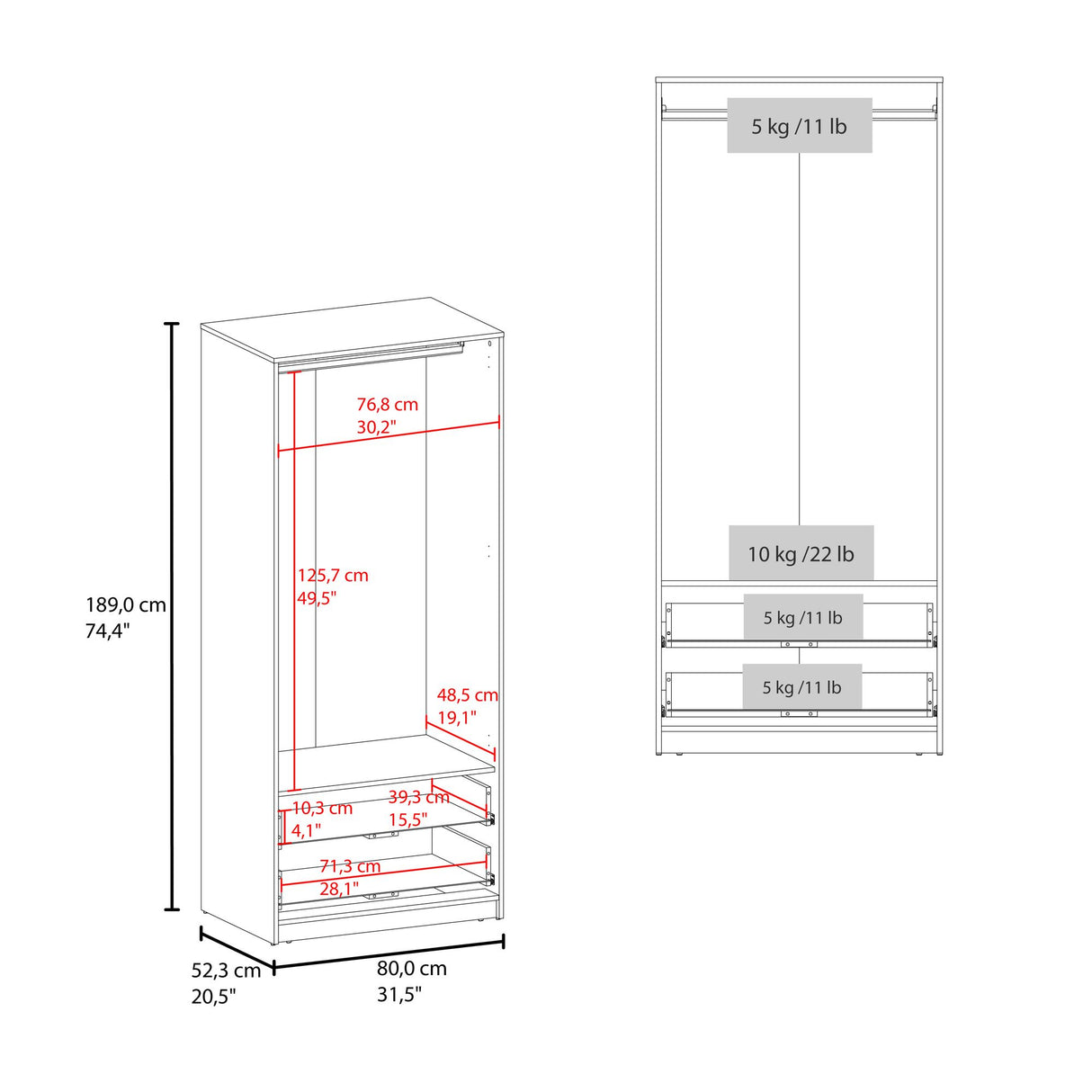 Closet Wenden Wengue 80x189cm con Dos Cajones - CLOSETS | Bylmo