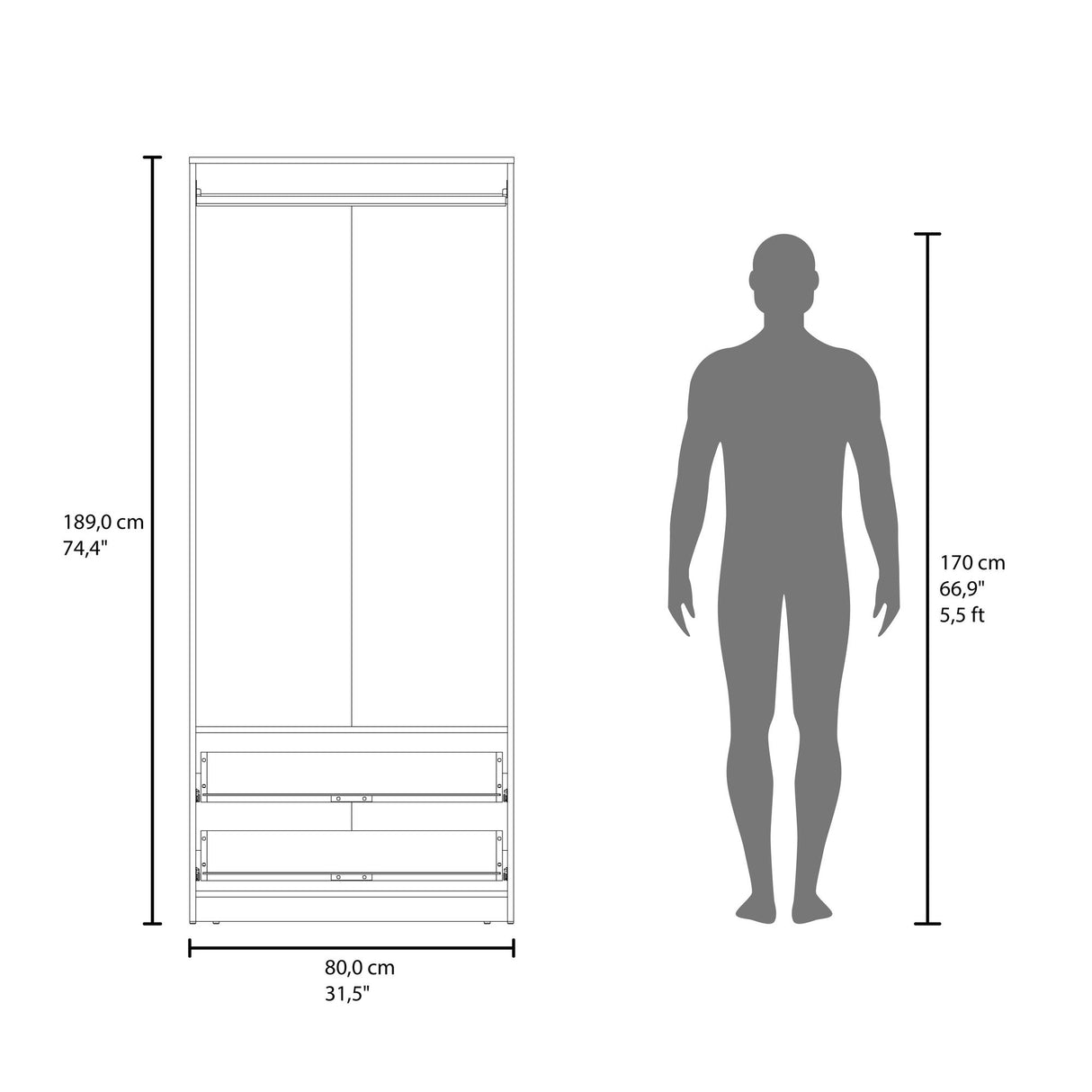 Closet Wenden Wengue 80x189cm con Dos Cajones - CLOSETS | Bylmo
