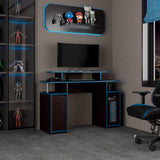 Escritorio Gamer Keria Wengue y Azul 120x88.5cm sin Cajones y con Organizador de Libros - ESCRITORIOS | Bylmo