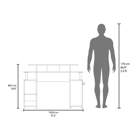 Escritorio Gamer Keria Wengue y Azul 120x88.5cm sin Cajones y con Organizador de Libros - ESCRITORIOS | Bylmo